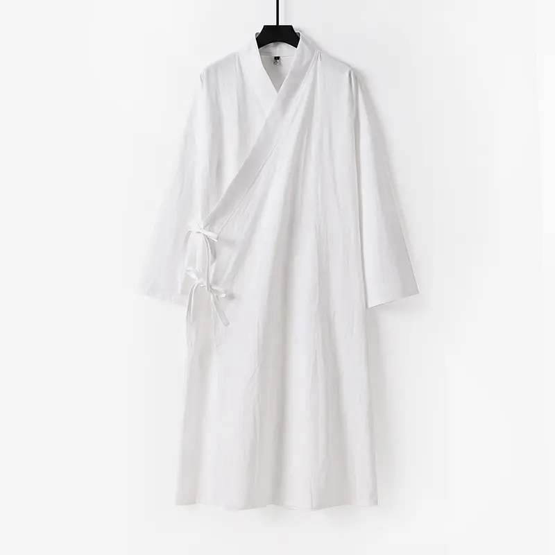 Damen Langes Wickelkleid im Kimono-Stil mit weitem Ärmel und seitlichen Bindebändern Drune