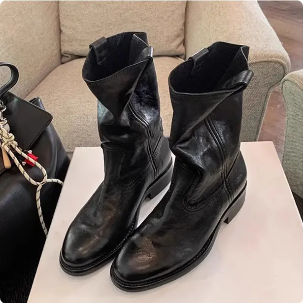 Damen lässige Cowboystiefel aus echtem Glattleder mit weichem, geschlitztem Schaft Drune