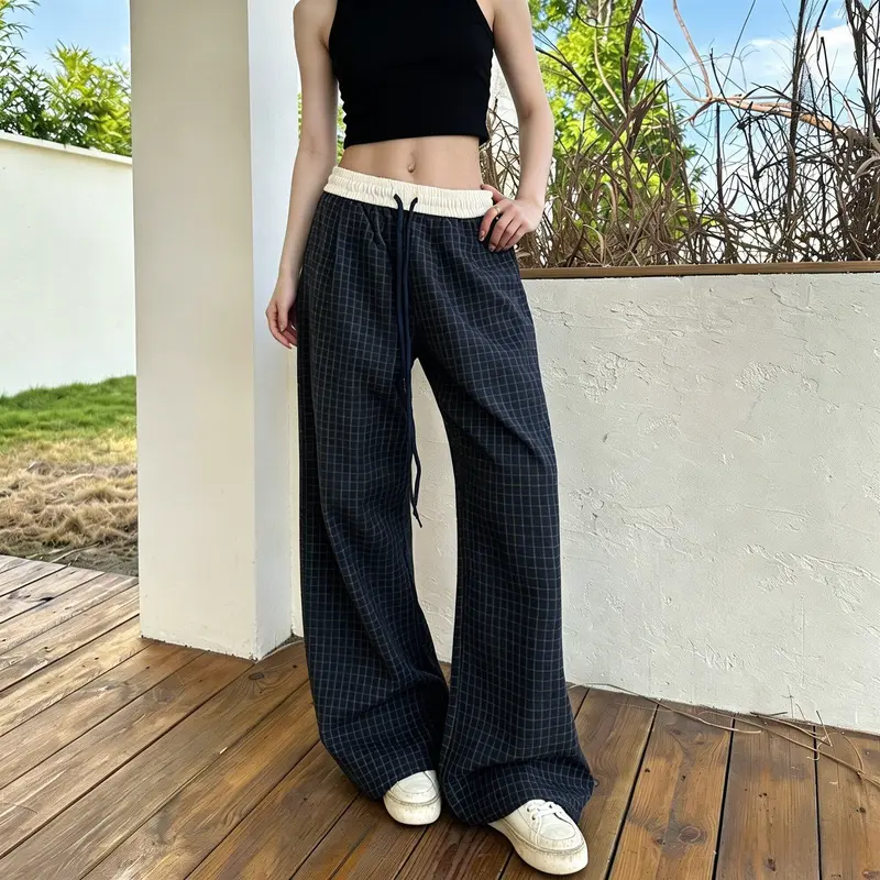 Damen Lässige Karohose mit elastischem Bund Drune