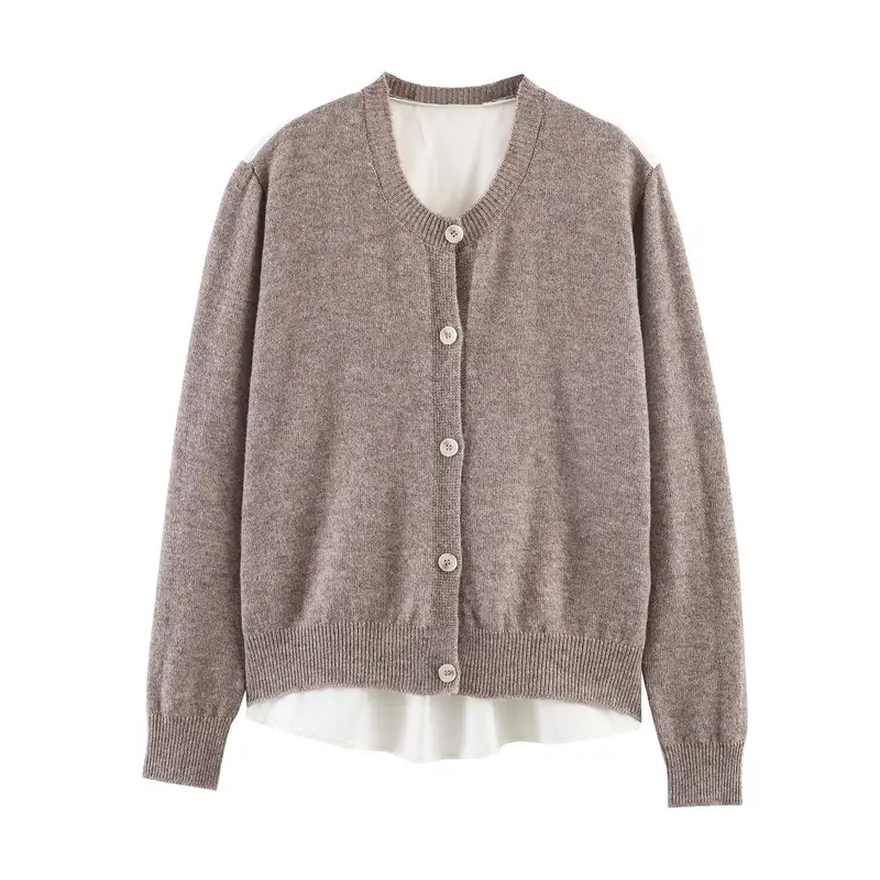 Damen Lässige Strickjacke mit angesetztem Blusenbesatz und V-Ausschnitt Drune