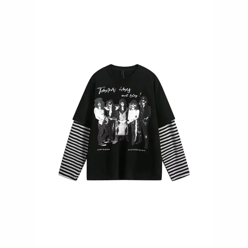Damen Lässiges Oversized T-Shirt mit gestreiften Ärmeln Drune
