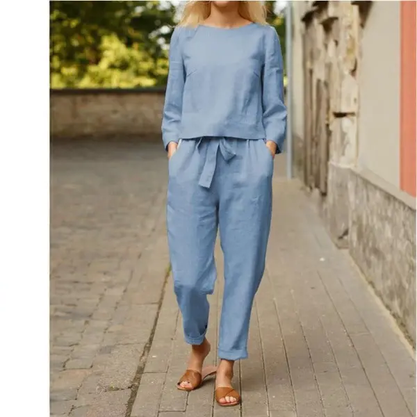 Damen Lässiges Set aus langärmligen Oberteil und elastischen Hosen Drune
