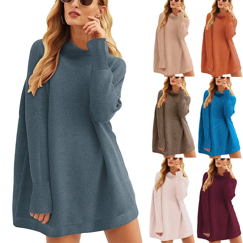 Damen Lässiges Strick-Minikleid mit Stehkragen, Oversize-Schnitt und feiner Strukturstrick Drune