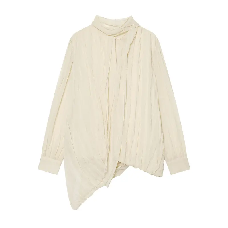 Damen Leichte Bluse in Knitteroptik mit Schluppe und gedrehtem Saum Drune
