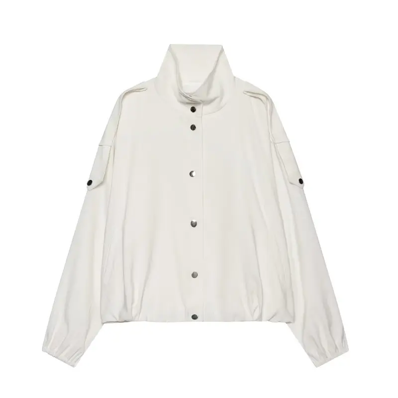Damen Leichte Cropped-Windjacke im Boxy‑Schnitt mit hohem Funnelkragen und Ärmel-Pattentaschen Drune