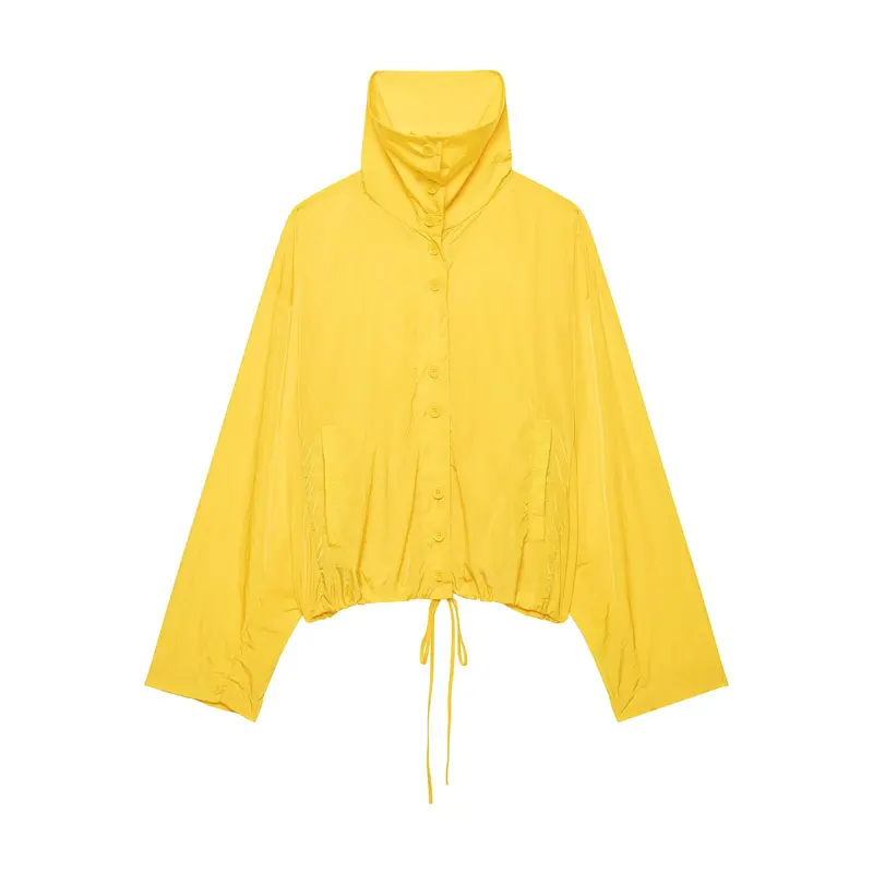 Damen Leichte Cropped-Windjacke mit hohem Stehkragen und Tunnelzug Drune