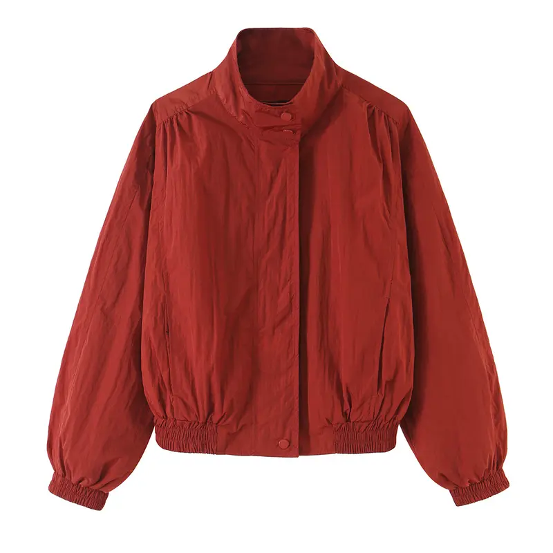 Damen Leichte Cropped Windjacke mit Stehkragen und elastischem Saum Drune