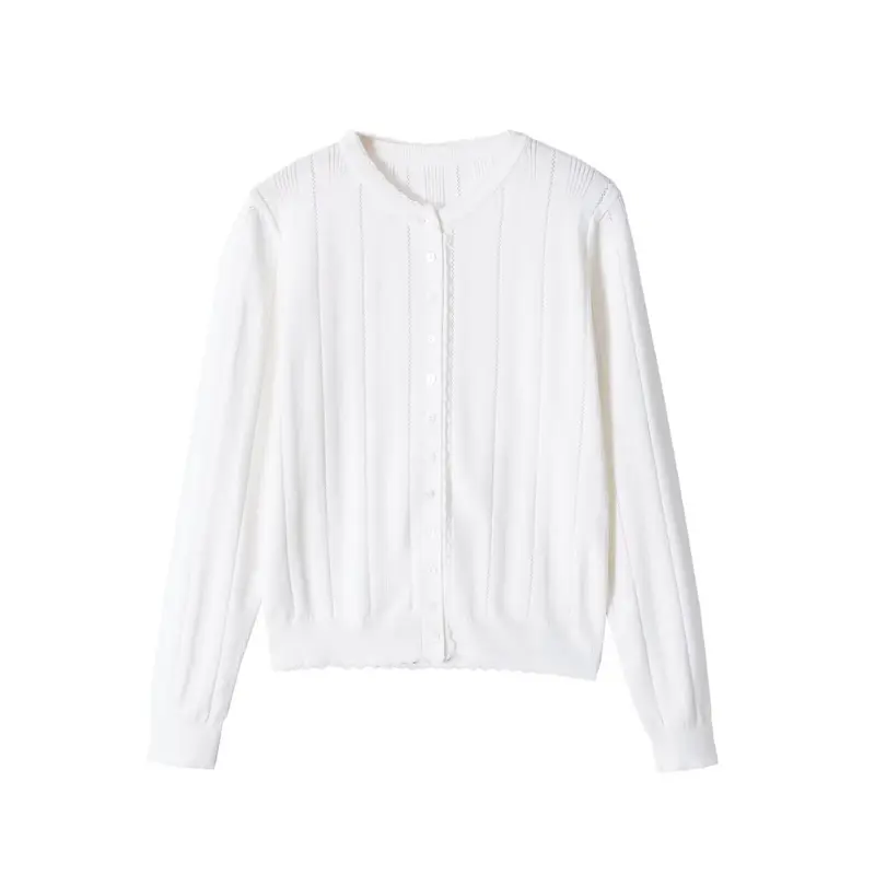 Damen Leichte Feinstrick-Cardigan mit Knopfleiste, Spitzenkante und Rippstruktur Drune