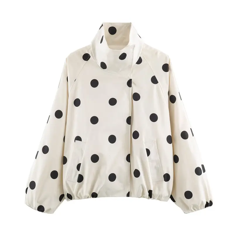 Damen Leichte gepunktete Regenjacke im Oversize-Cropped-Schnitt mit hohem Funnelkragen Drune