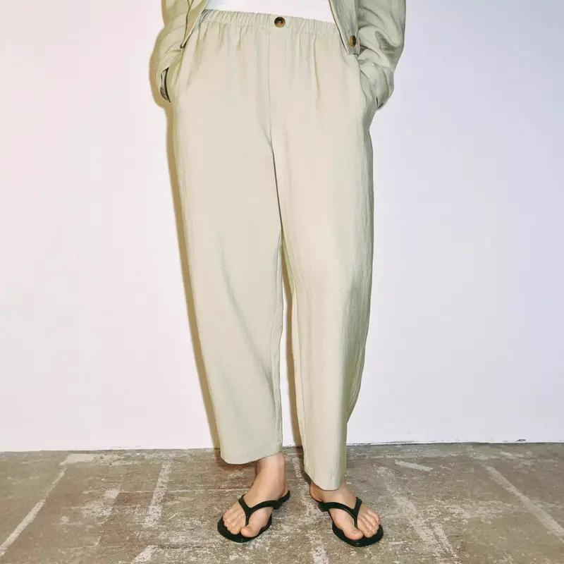 Damen Leichte Highwaist-Hose mit elastischem Bund und geradem Bein Drune