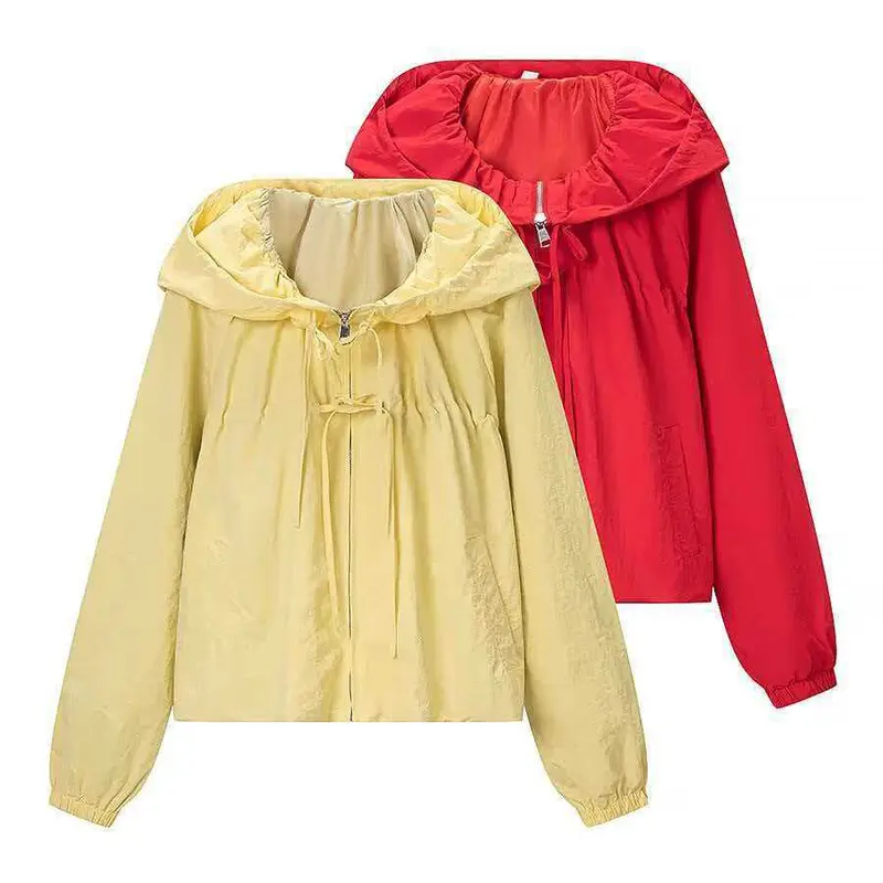 Damen Leichte Kapuzen-Boxy-Übergangsjacke mit Tunnelzug und elastischen Bündchen Drune