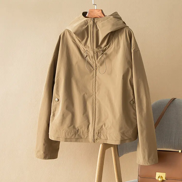 Damen Leichte Kapuzenjacke mit Boxy‑Silhouette und Kordelzug Drune