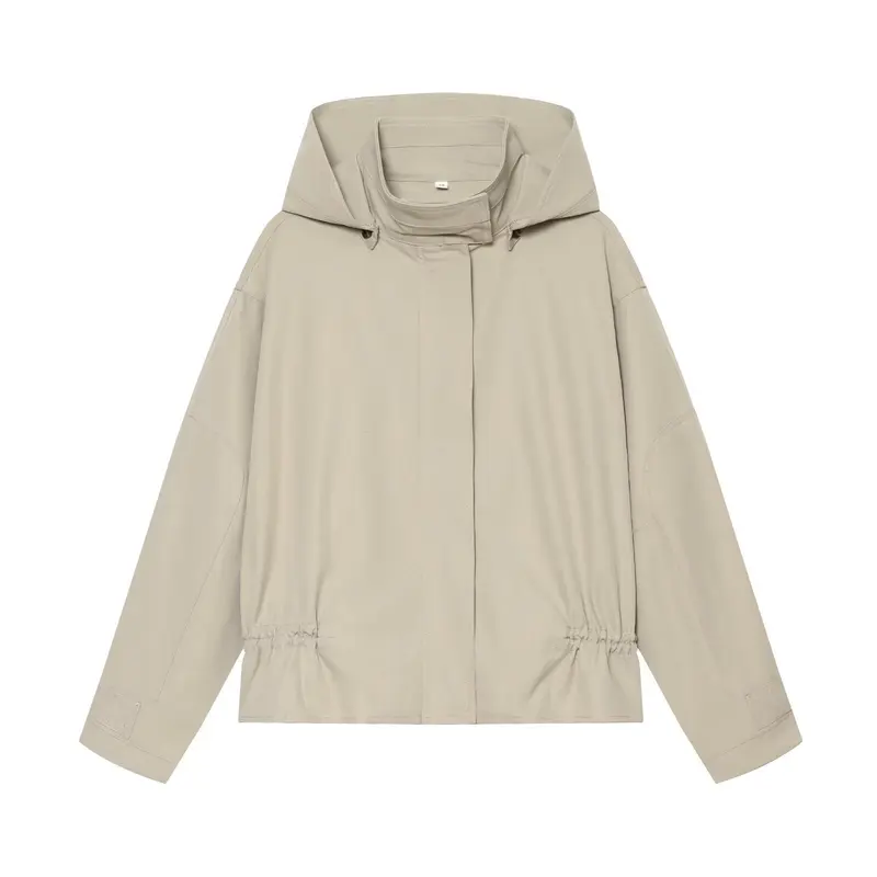 Damen Leichte Kapuzenjacke mit Tunnelzug-Taille und verdeckter Reißverschlussleiste Drune