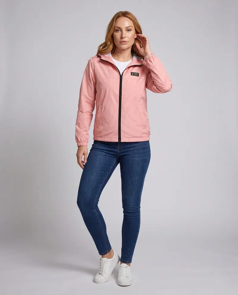 Damen leichte Kapuzenwindjacke mit atmungsaktiver Innenschicht und Reißverschluss