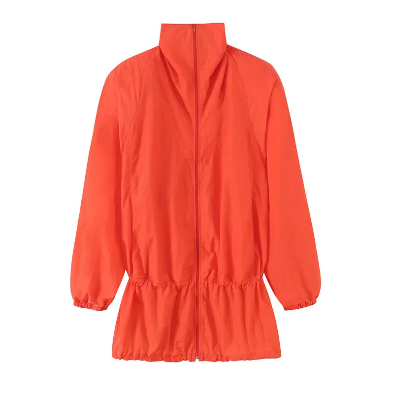 Damen Leichte Longline-Übergangsjacke mit Tunnelzugtaillierung und Stehkragen Drune
