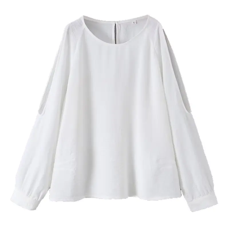 Damen Leichte Oversize-Bluse mit Cut-Out-Ärmeln und Rundhalsausschnitt Drune