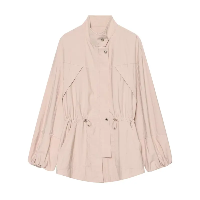 Damen Leichte Parka-Anorak Jacke mit Tunnelzugtaillierung und Stehkragen Drune