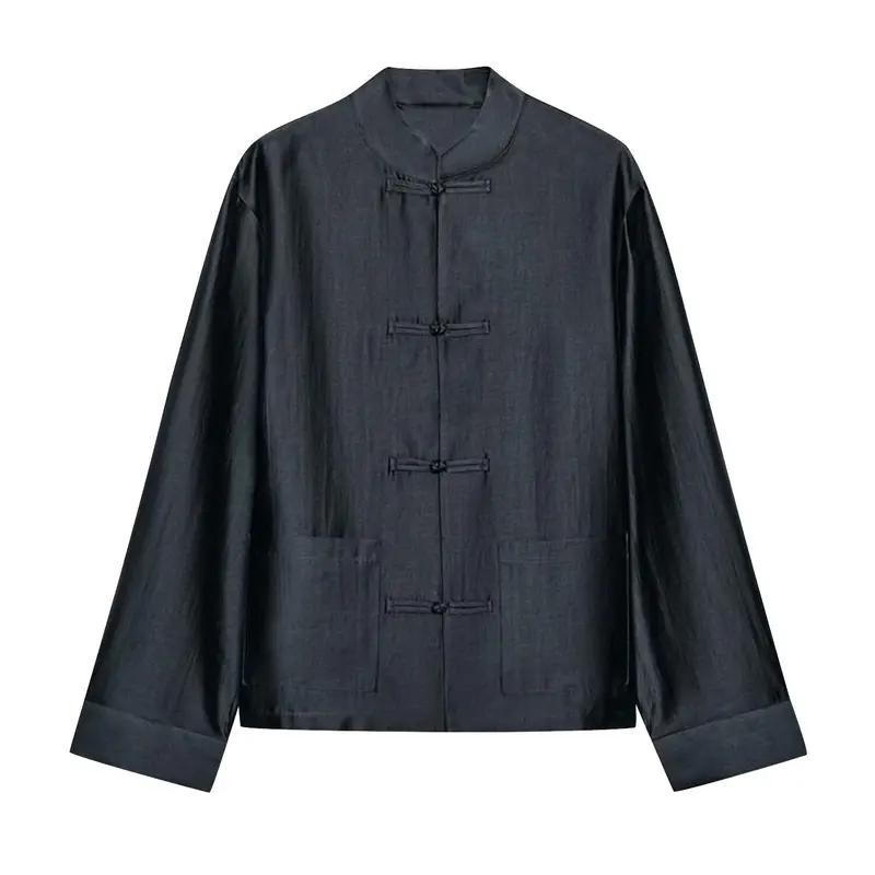 Damen Leichte Stehkragenjacke mit traditionellen Knotenverschlüssen Drune