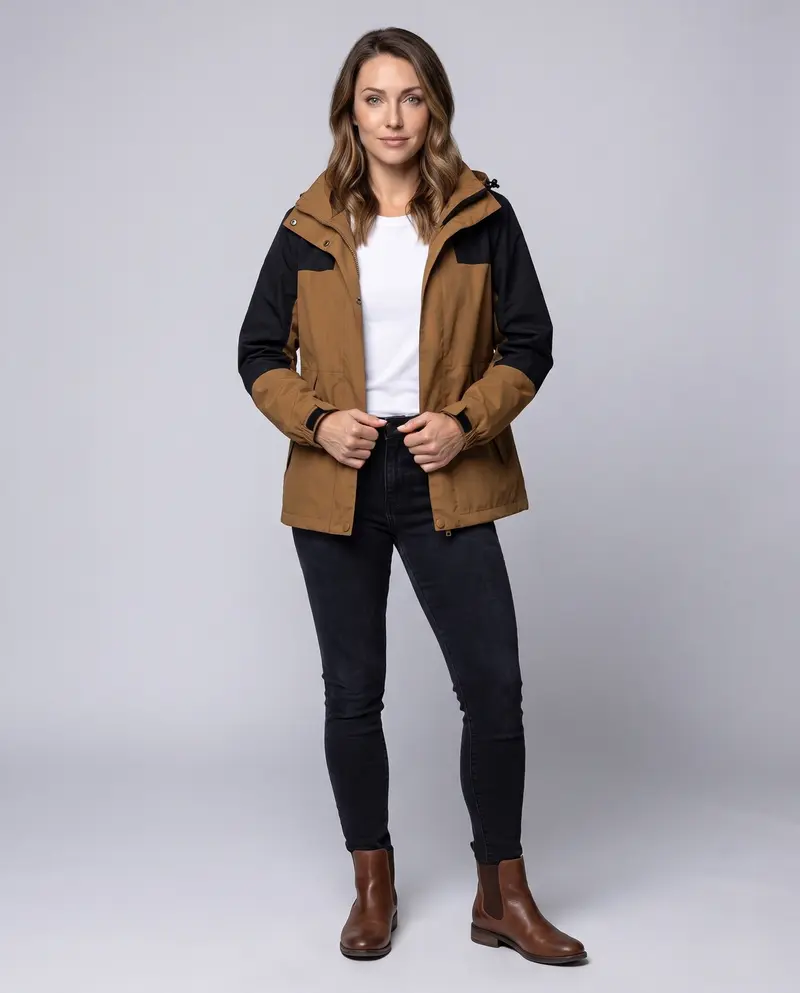 Damen Leichte Wasserabweisende Hoodie Jacke mit Feinem Reliefmuster Drune