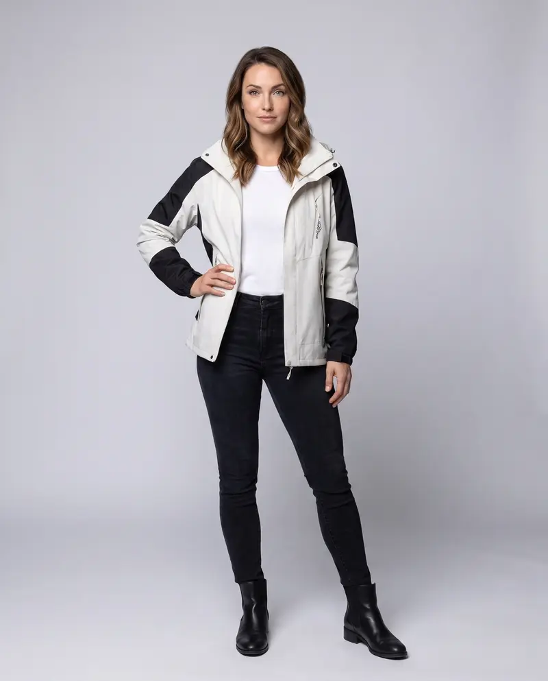 Damen Leichte Wasserdichte Outdoor-Jacke mit Kapuze Atmungsaktive Membran und Verdeckte Reißverschlüsse Drune