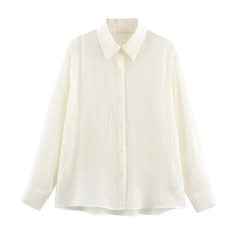 Damen Leichte weite Bluse mit Crinkle-Struktur und Hemdkragen Drune