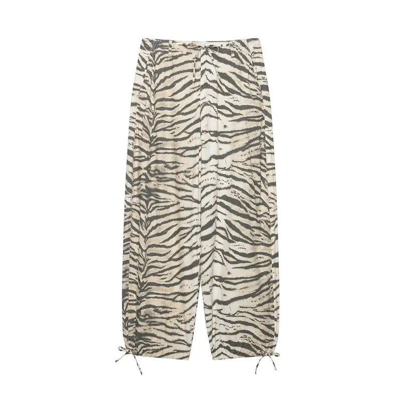 Damen Leichte weite knöchellange Hose mit Tunnelzugbund und Zebra-Print Drune