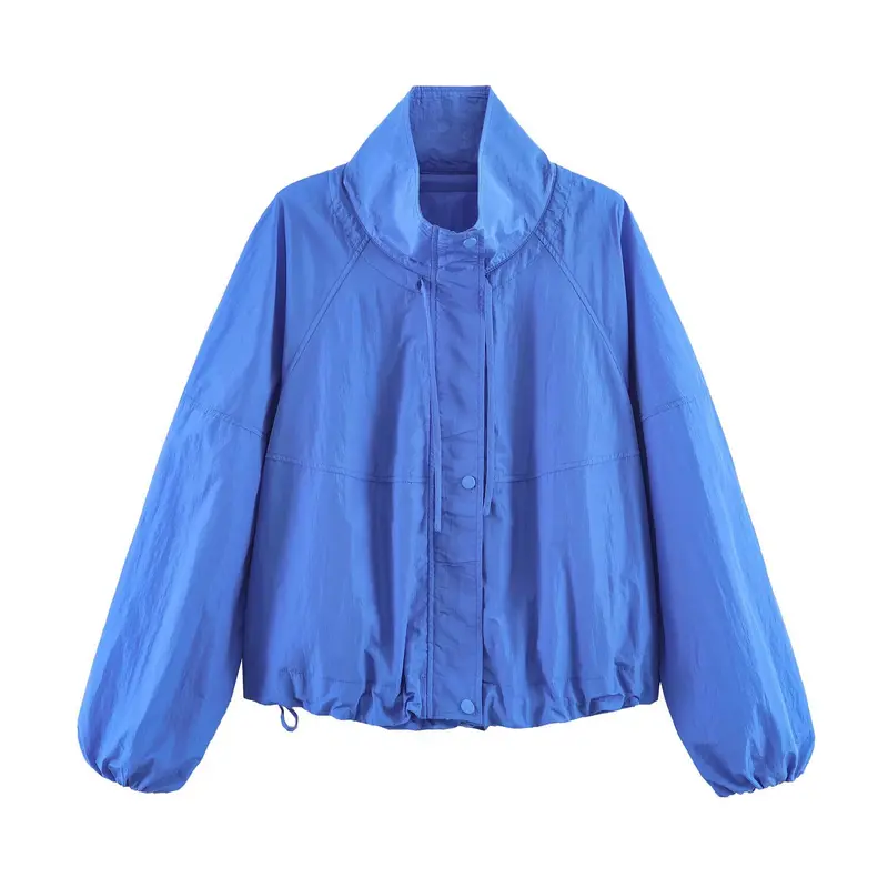 Damen Leichte Windbreakerjacke mit hohem Stehkragen, Tunnelzugsaum und Raglanärmeln Drune