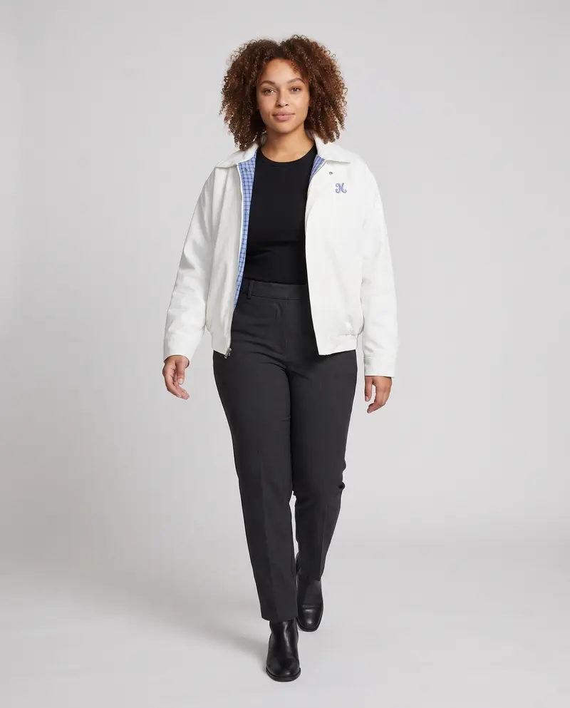 Damen leichte winddichte Blousonjacke mit kariertem Futter, elastischem Saum und dezentem Logo-Stickerei