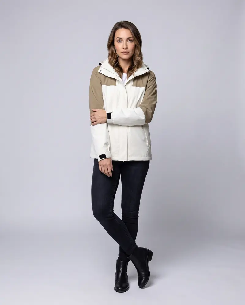 Damen leichte zweischichtige Kapuzenjacke mit winddichter Membran und funktionalen Reißverschlusstaschen Drune