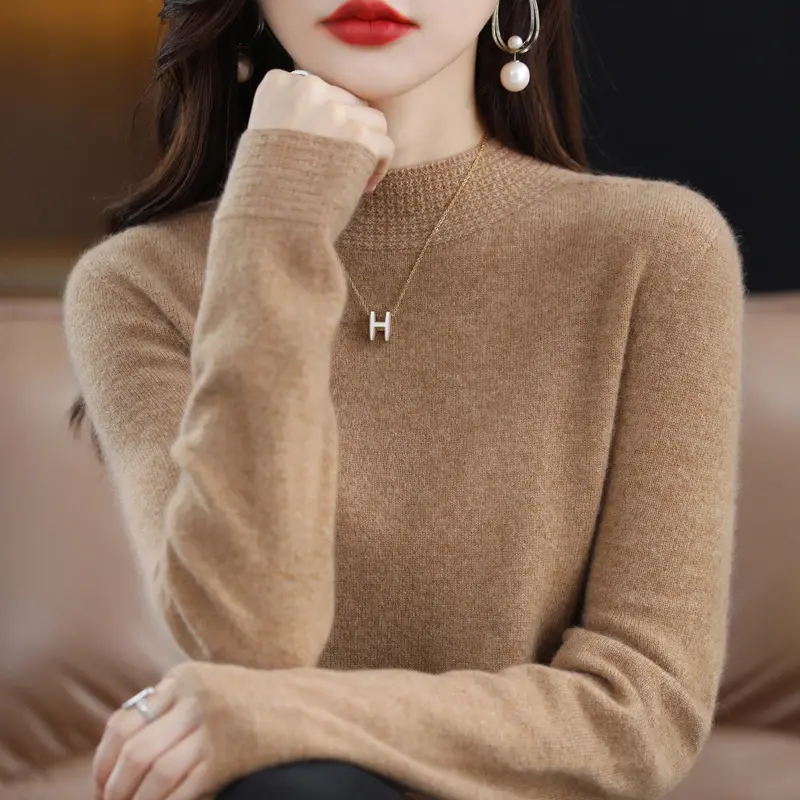Damen Leichter Feinstrick-Mockneckpullover mit strukturierter Kragenblende Drune