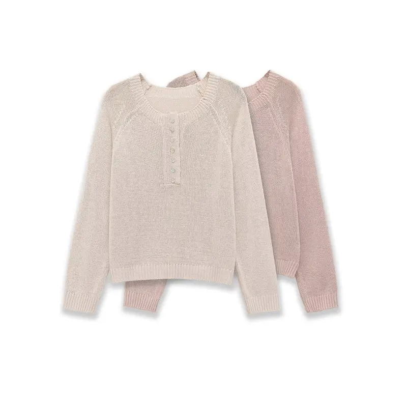 Damen Leichter Feinstrick-Pullover mit Henley-Knopfleiste Drune