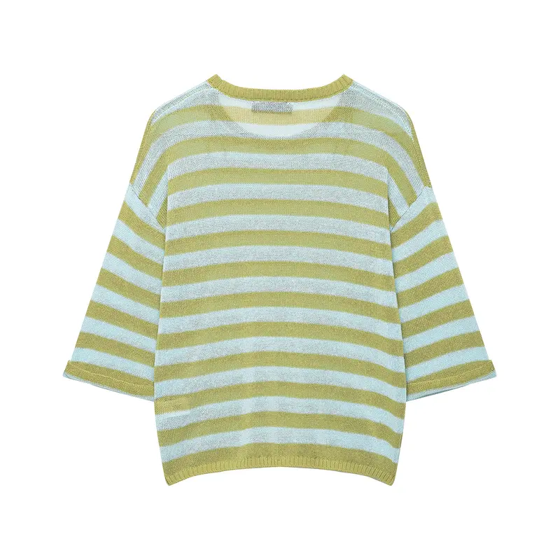 Damen Leichter gestreifter Strick-Poncho mit weitem Kurzarm und U-Boot-Ausschnitt Drune