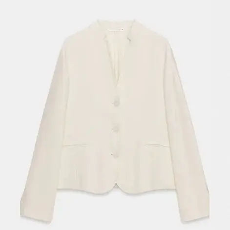Damen Leichter kragenloser Blazerjacke mit V‑Ausschnitt, drei‑Knopfverschluss und aufgesetzten Taschen Drune