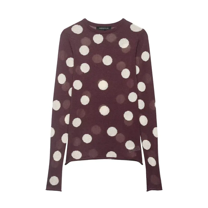 Damen Leichter Polka-Dot Feinstrickpullover mit Rundhals und Relaxed-Schnitt Drune