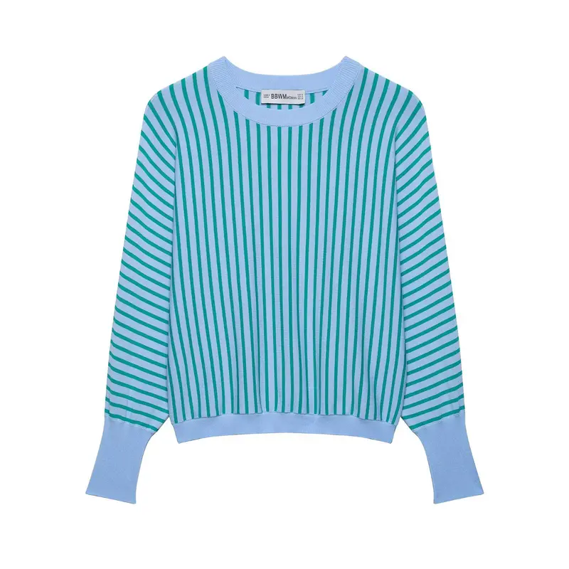 Damen Leichter Rundhals-Feinstrickpullover mit schmalen Längs- und Diagonalstreifen Drune