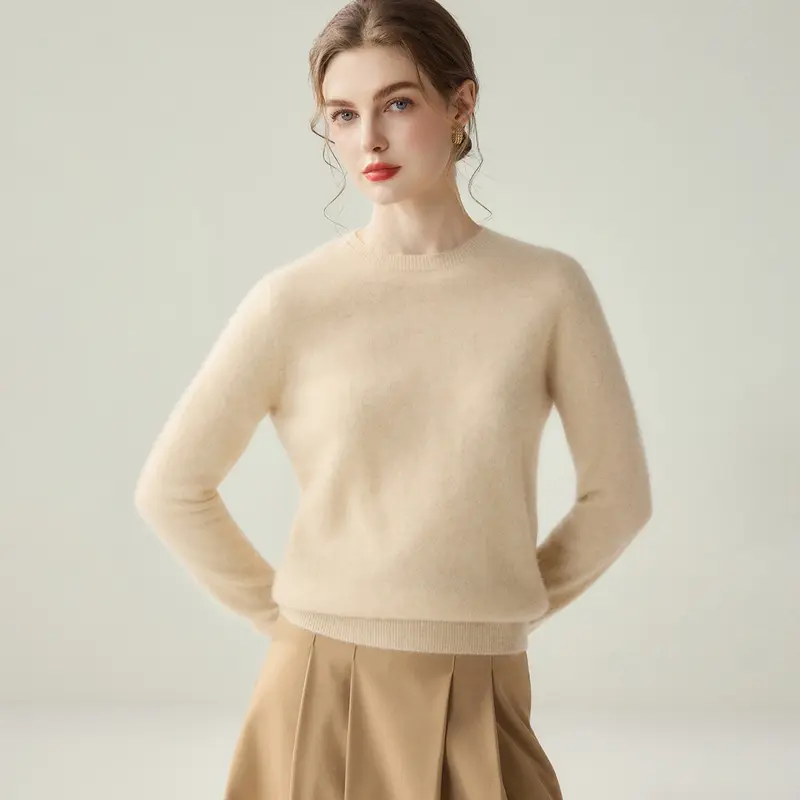 Damen Leichter Rundhalspullover aus Kaschmir‑Look mit extrafeinem Flor und geripptem Saum Drune