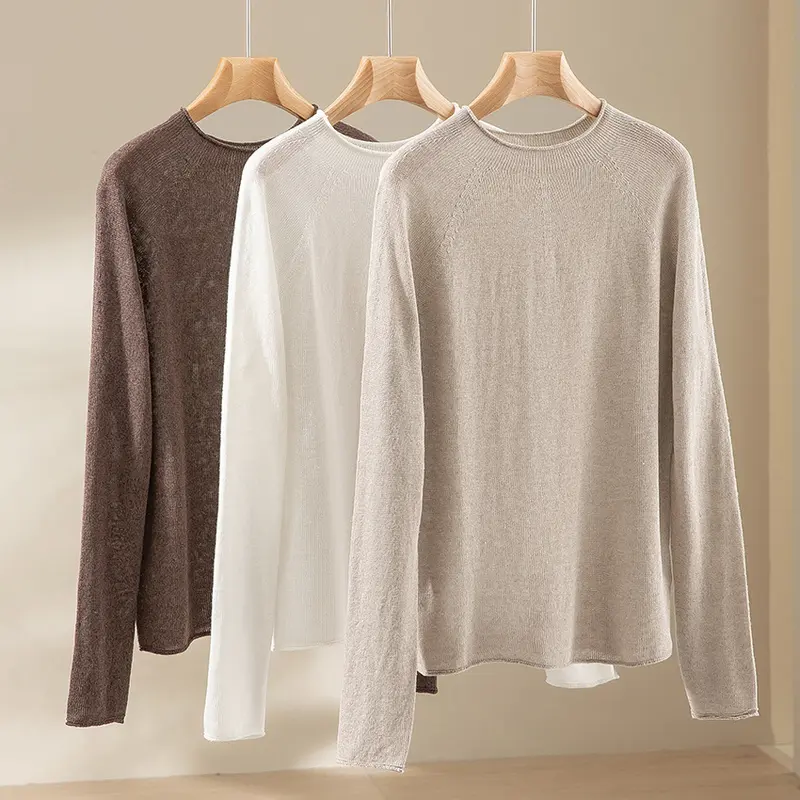 Damen Leichter Strukturstrick-Pullover mit Rundhalsausschnitt und legerer Boxy-Silhouette Drune