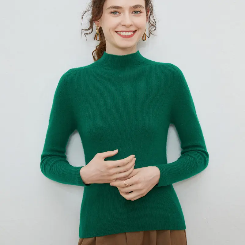 Damen Leichter taillierter Mockneck-Pullover in kaschmirähnlicher Mohair-Optik mit feiner Rippenstruktur Drune