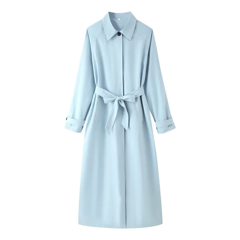Damen Leichter taillierter Trenchcoat mit verdeckter Knopfleiste und Bindegürtel Drune