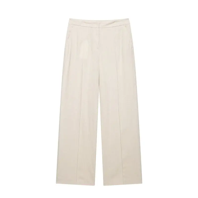 Damen Leichtweite Leinenoptik-Hose mit Bügelfalte und hoher Taille Drune