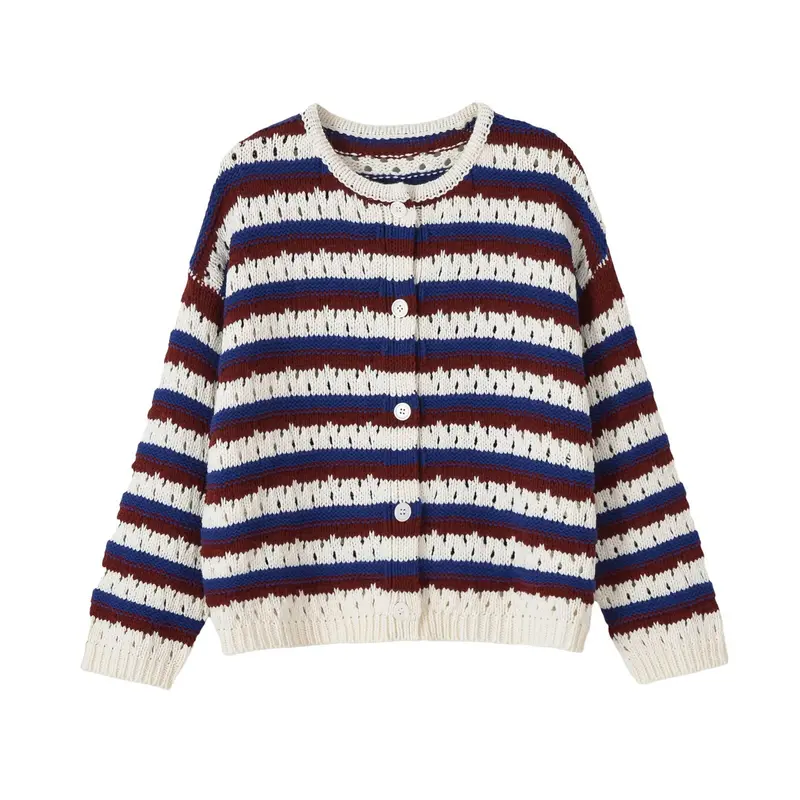 Damen Locker gestrickte Ajour-Cardigan mit Knopfleiste Drune