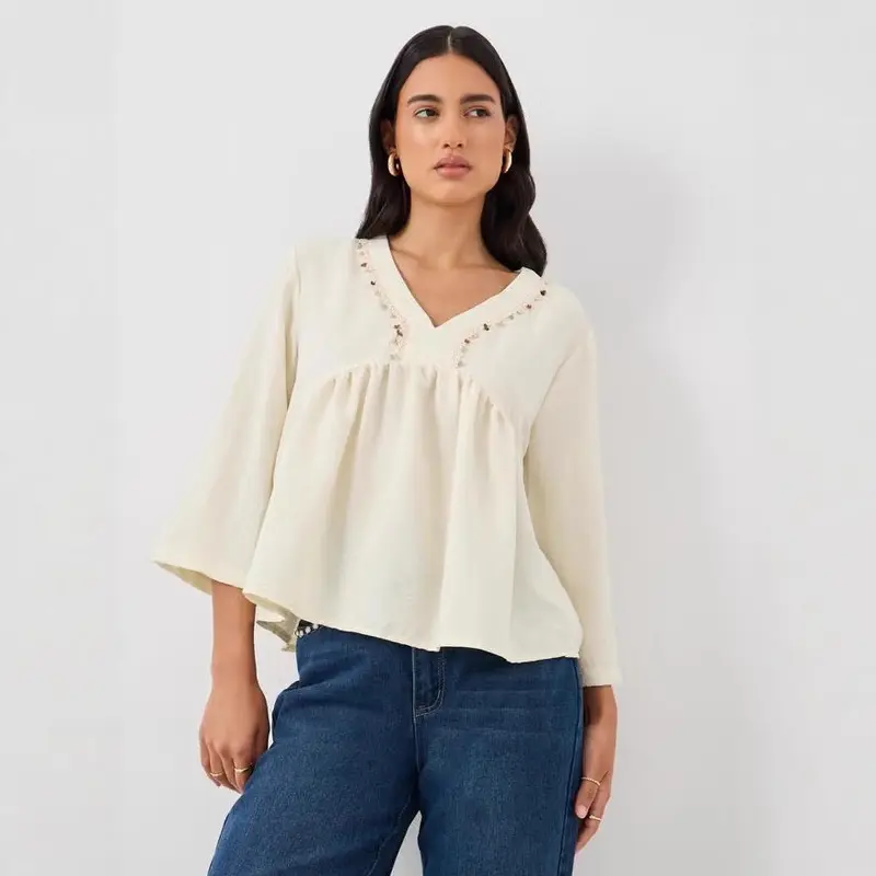 Damen Lockere Bluse mit eingearbeiteten Details Drune