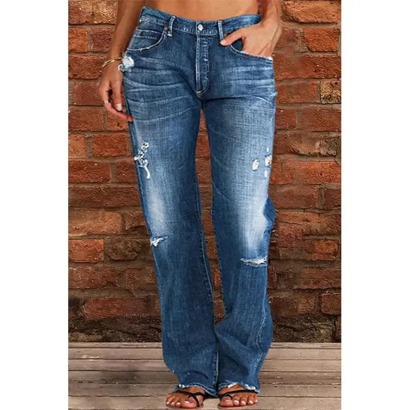Damen Lockere Destroyed-Jeans mit weitem Bein und niedriger Taille Drune