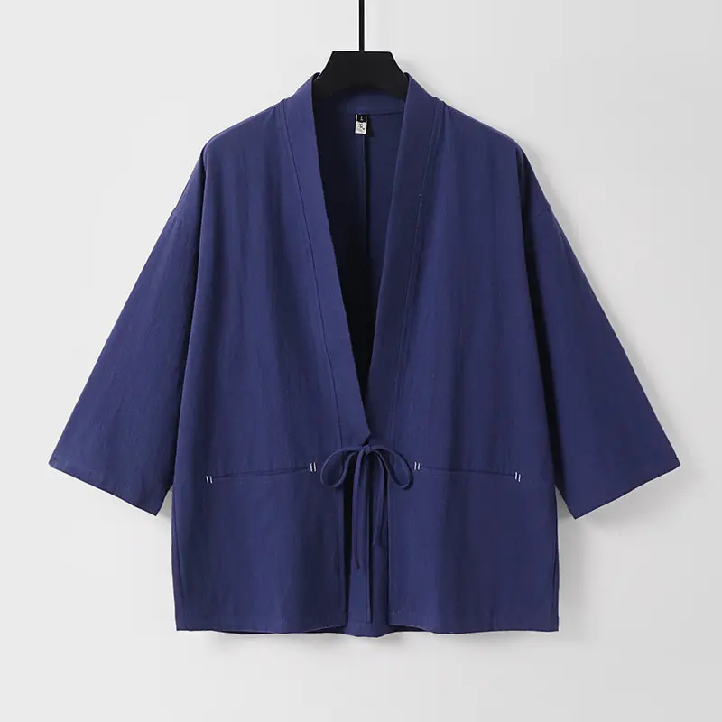 Damen Lockerer Kimono-Cardigan aus Baumwollmix mit Tunnelzug und Hüfttaschen Drune