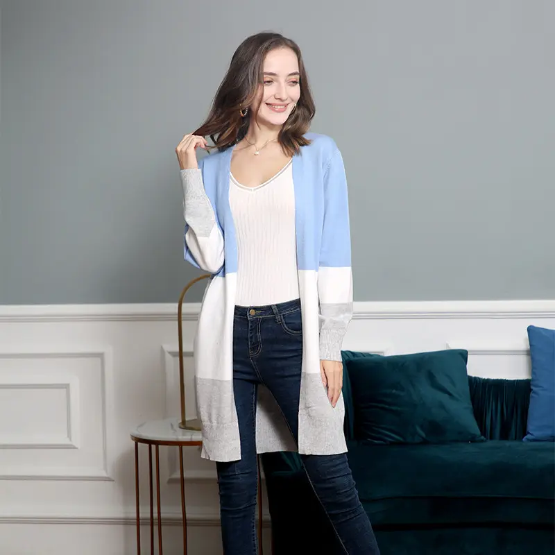 Damen Longcardigan mit Colorblock-Design, offener Front und gerippten Bündchen Drune