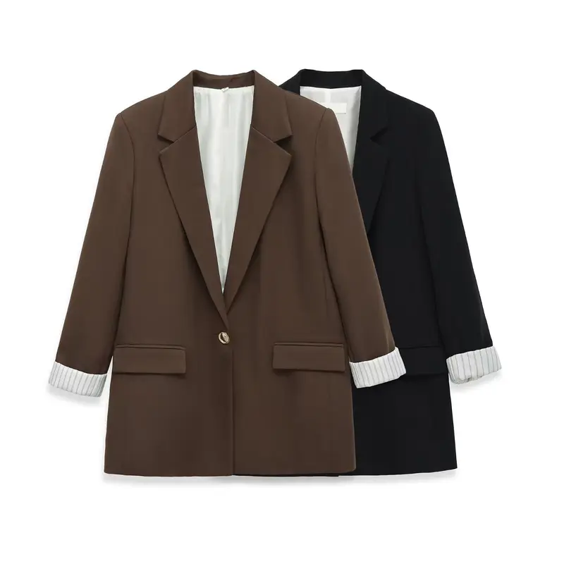 Damen Longline-Blazer mit aufgesetzten Pattentaschen und umgeschlagenen Ärmelaufschlägen Drune