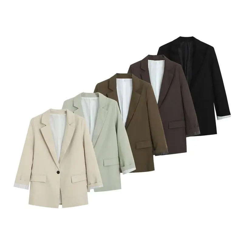 Damen Longline Ein-Knopf-Blazer mit Umschlagärmeln und Pattentaschen Drune