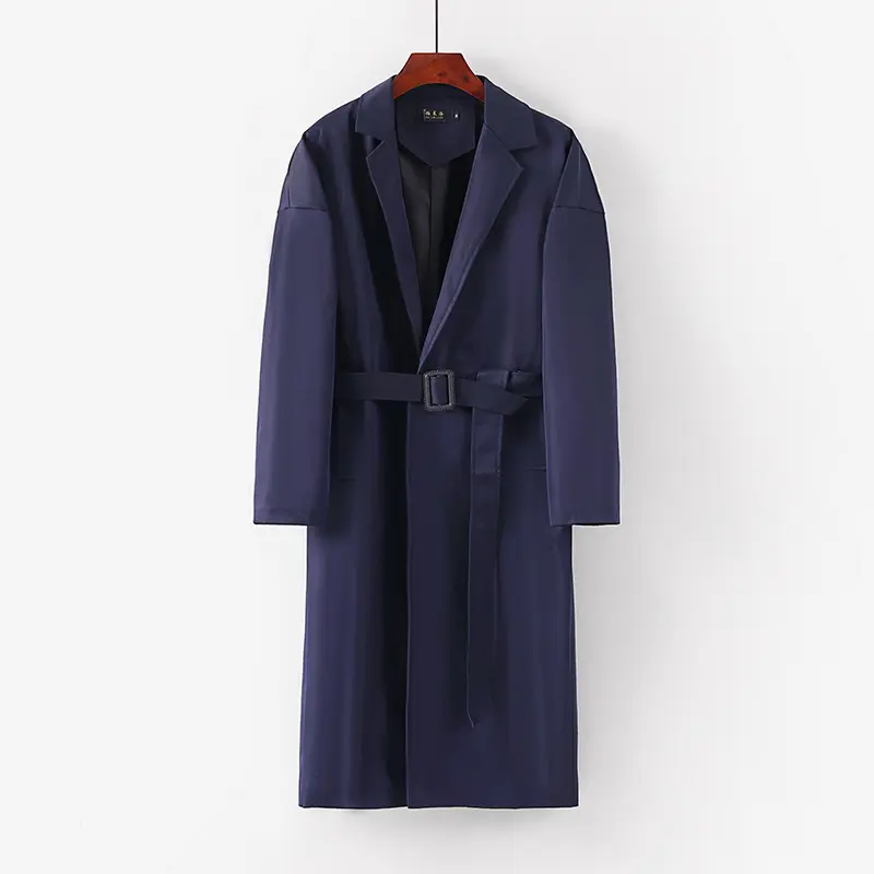 Damen Longline Trenchcoat mit Taillengürtel und fallendem Revers Drune