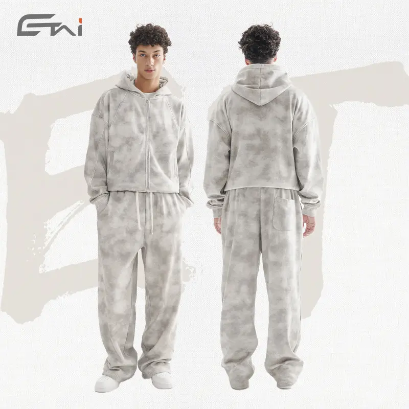 Damen Loungewear-Set aus French-Terry mit Cropped-Reißverschluss-Hoodie und weit geschnittener Sweatpant Drune