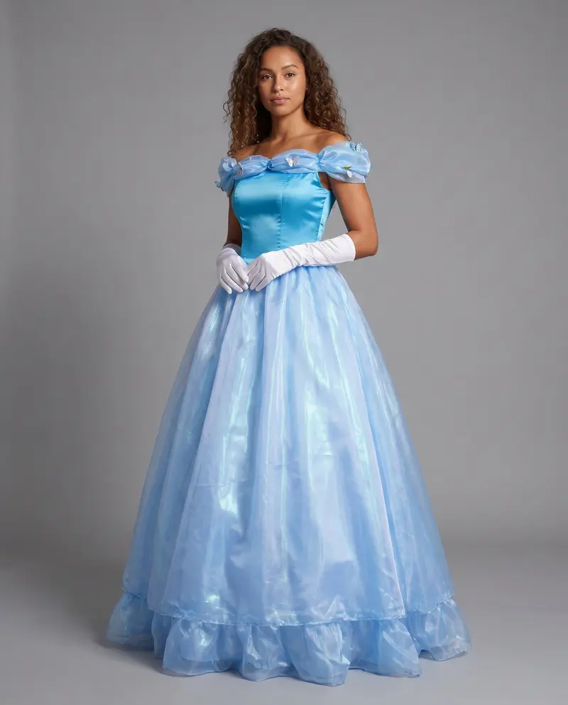 Damen märchenhaftes Ballkleid mit schimmerndem Tüll und eleganten Puffärmeln Drune